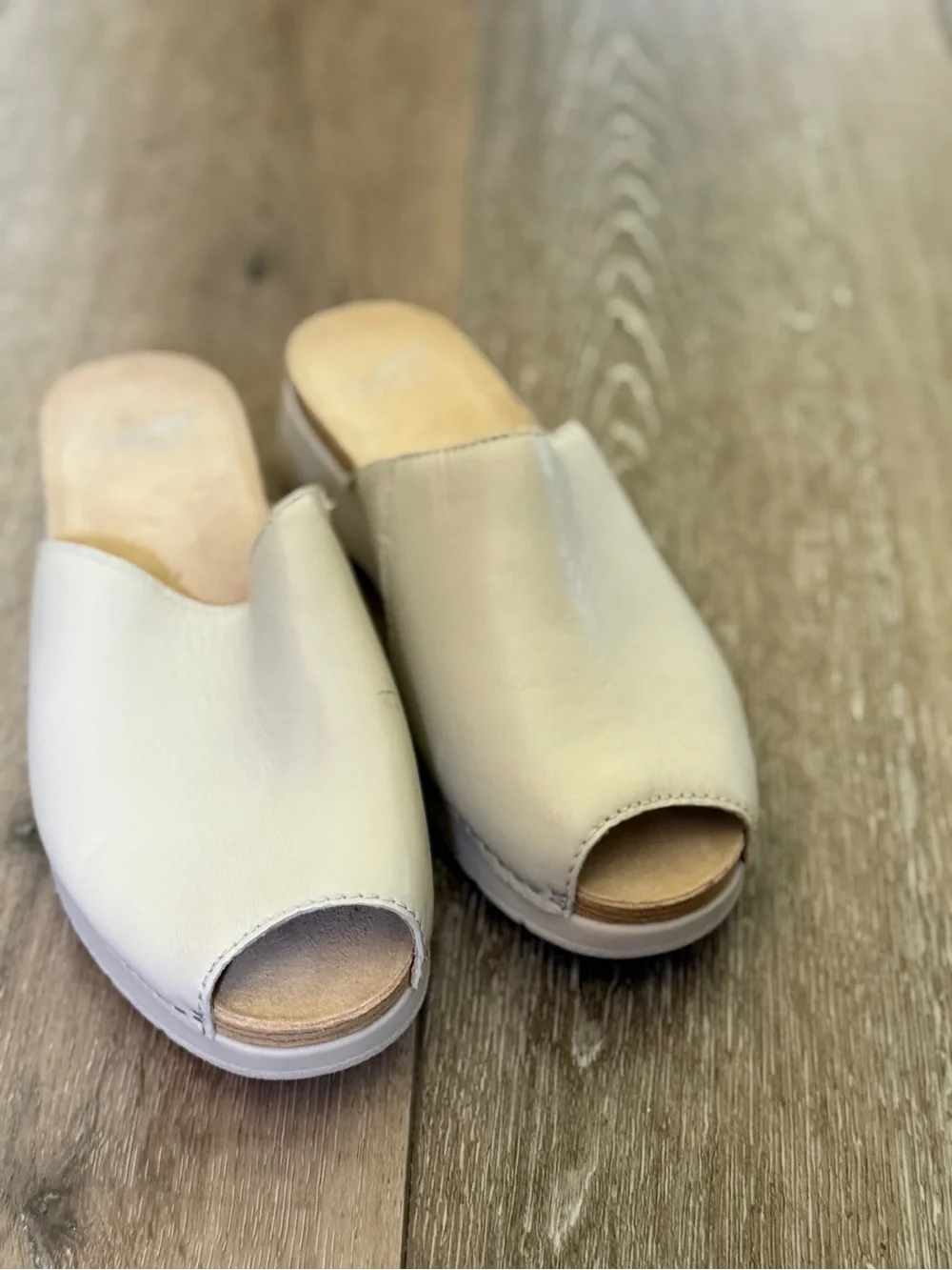 Dansko Women's Open-Toe Platform Mules in Cream